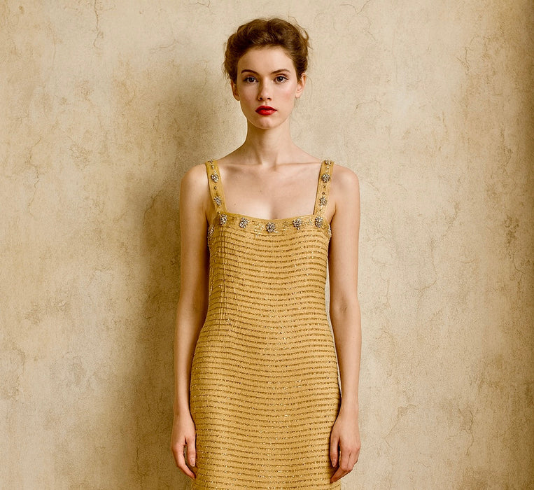 Lanvin 2005,beaded silk gold dress