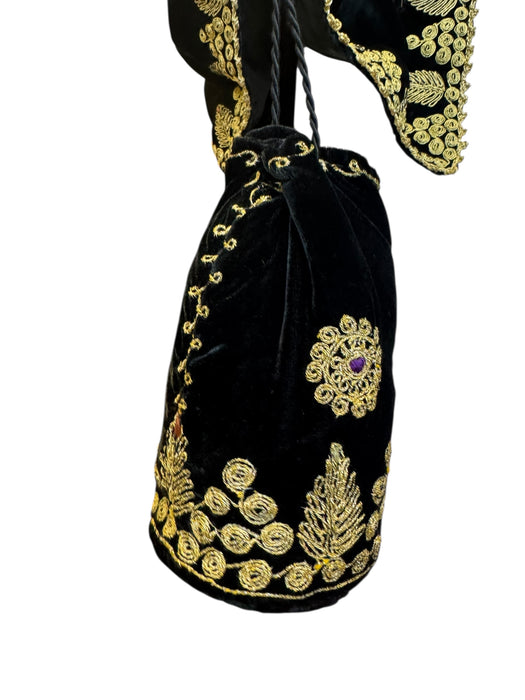 Orion, 30s black velvet and gold thread cape and matching bag