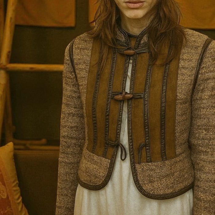 Baccarat, 70s knit and suede toggle jacket