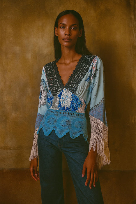 Rêve, reworked vintage patchwork fringed blouse