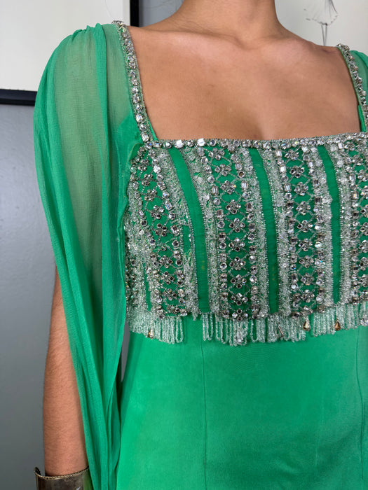 Arianna, jewel green 60s beaded dress