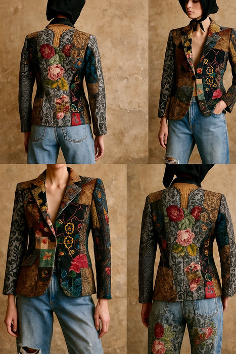 Troy, 70s patchwork single breasted jacket with side pockets