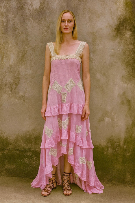 Laurenna, reworked cotton Victorian pink and cream lace dress