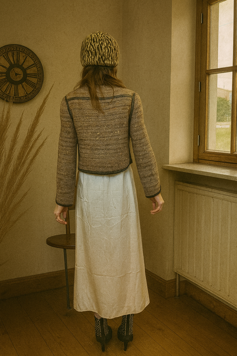 Baccarat, 70s knit and suede toggle jacket