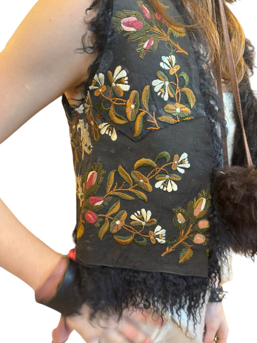 Aerin, reworked 70s sheepskin waistcoat with 19thC embroidery