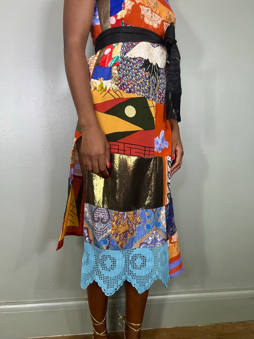 Leora, patchwork mixed print dress
