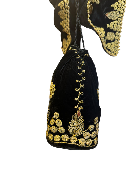 Orion, 30s black velvet and gold thread cape and matching bag