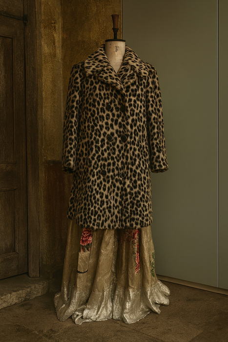 Leona, 40s faux fur leopard print double breasted coat