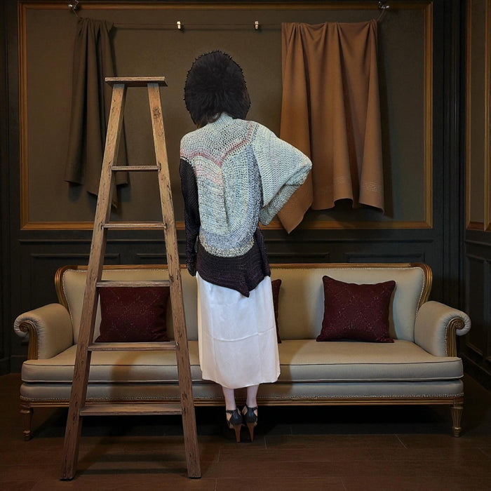 Miel, 70s handmade modernist scalloped silk blend cardigan