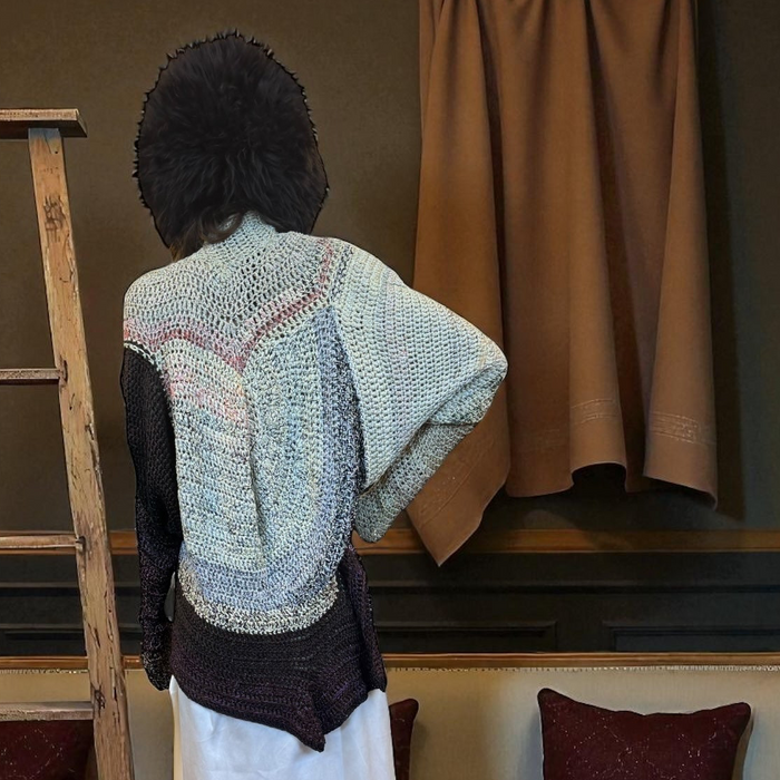 Miel, 70s handmade modernist scalloped silk blend cardigan