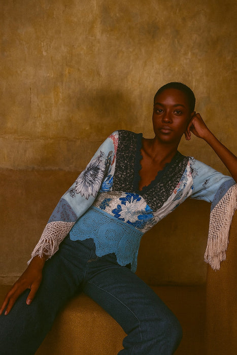 Rêve, reworked vintage patchwork fringed blouse