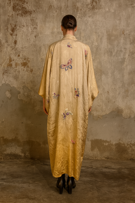 Mariposa, 40 silk damask ombré butterfly embroidered kimono