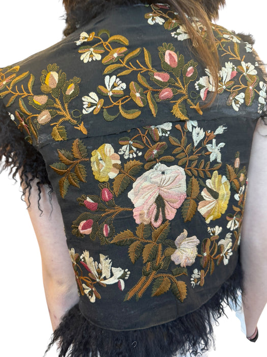 Aerin, reworked 70s sheepskin waistcoat with 19thC embroidery