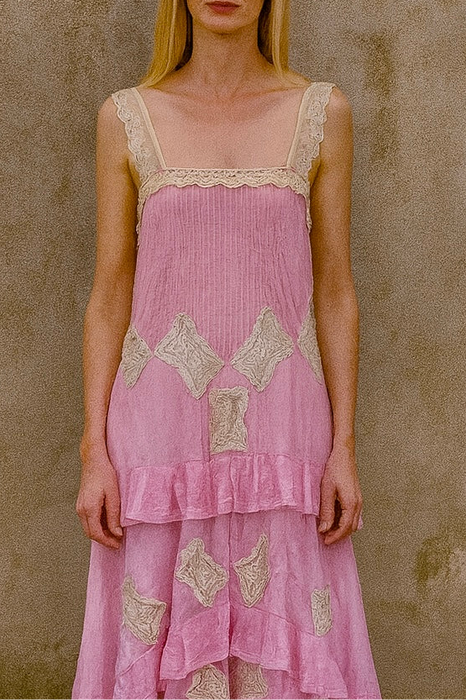 Laurenna, reworked cotton Victorian pink and cream lace dress