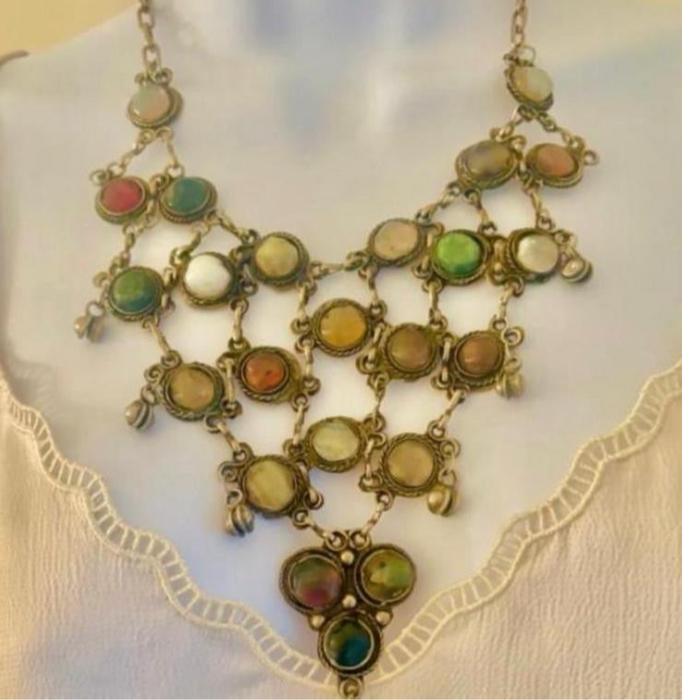 Jasmir, 70s silver and semi-precious stones necklace