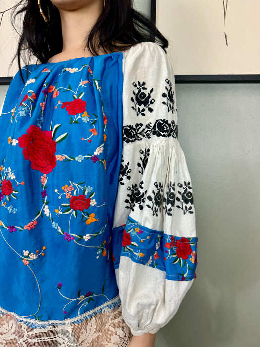 Noche, reworked vintage floral embroidered top