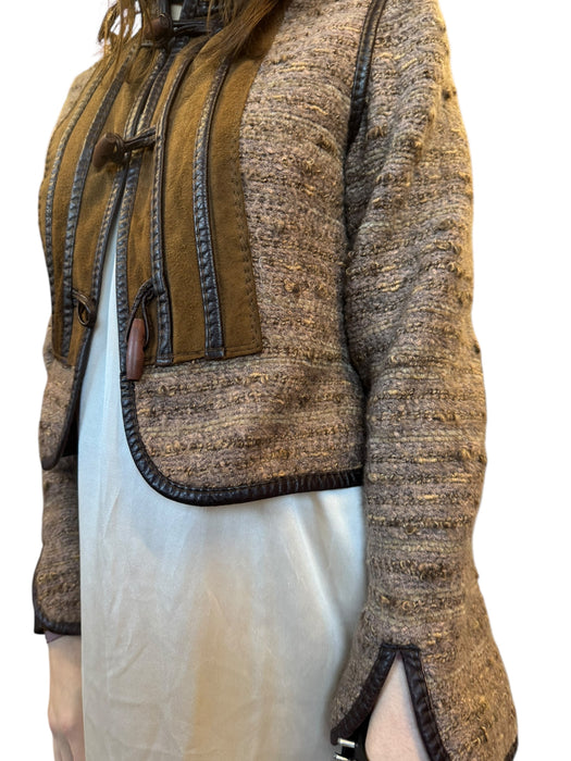 Baccarat, 70s knit and suede toggle jacket