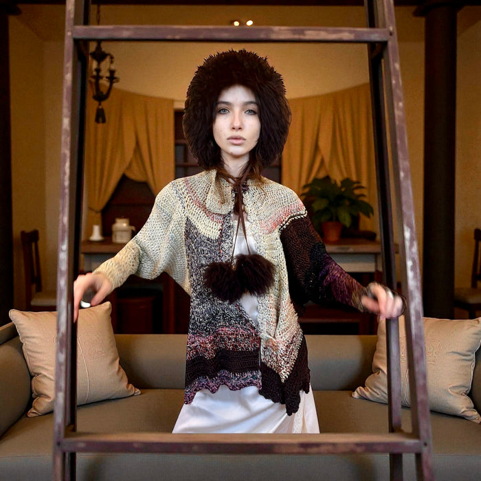 Miel, 70s handmade modernist scalloped silk blend cardigan