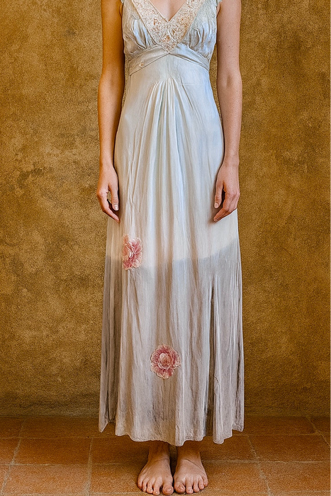 Thea, reworked 30s hand dyed embroidered and lace dress