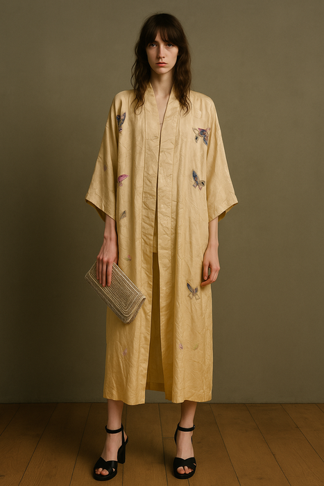 Mariposa, 40 silk damask ombré butterfly embroidered kimono