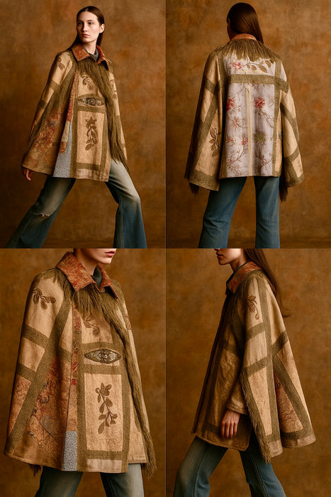 Adonis, reworked rare 20th C silk, lace and metallic fringe cape