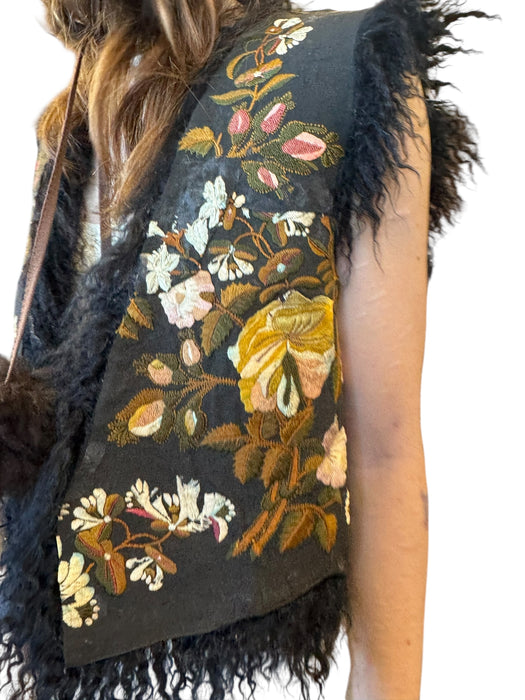 Aerin, reworked 70s sheepskin waistcoat with 19thC embroidery