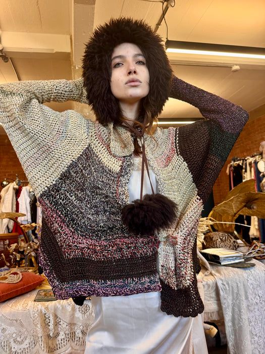 Miel, 70s handmade modernist scalloped silk blend cardigan