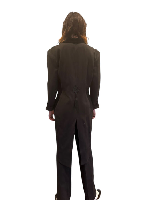 Wade, 70s black wool pleated trousers and tail jacket