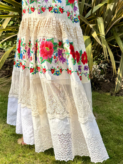 Calico, 40s reworked Mexican floral and lace embroidered dress