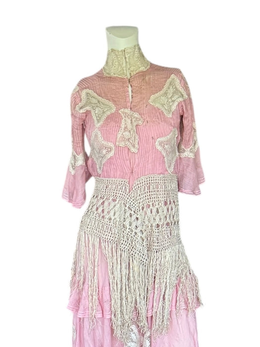 Monique, Victorian reworked pink and lace fringed jacket