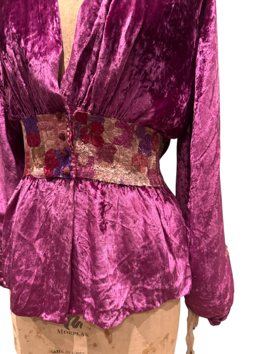 Maureen, reworked 40s Magenta velvet embroidered jacket