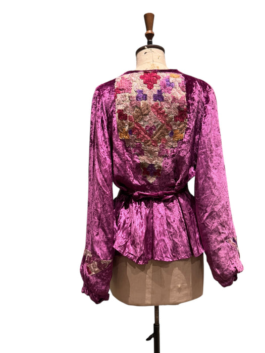 Maureen, reworked 40s Magenta velvet embroidered jacket