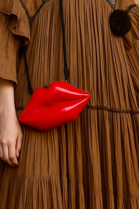 Bisoux, 70s Perspex red lips handbag with red cord