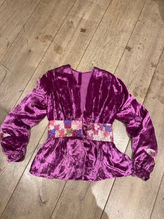 Maureen, reworked 40s Magenta velvet embroidered jacket