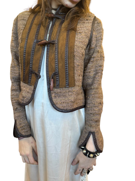 Baccarat, 70s knit and suede toggle jacket