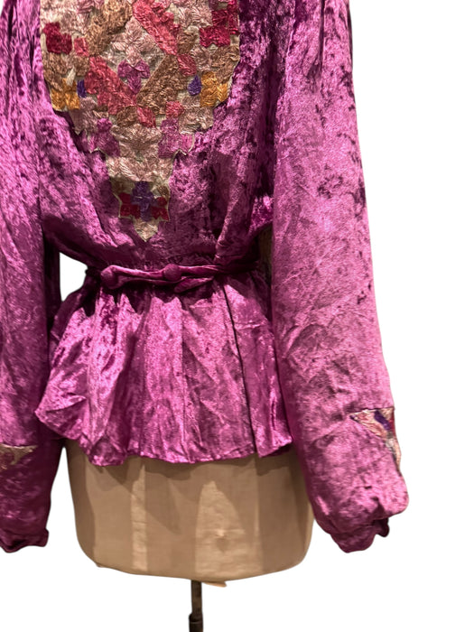 Maureen, reworked 40s Magenta velvet embroidered jacket