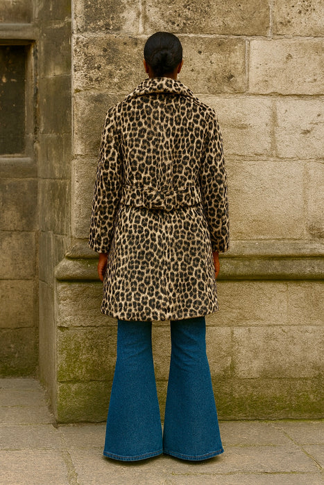 Leona, 40s faux fur leopard print double breasted coat