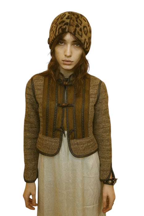 Baccarat, 70s knit and suede toggle jacket