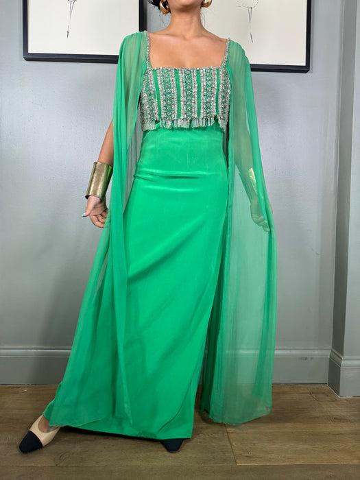 Arianna, jewel green 60s beaded dress