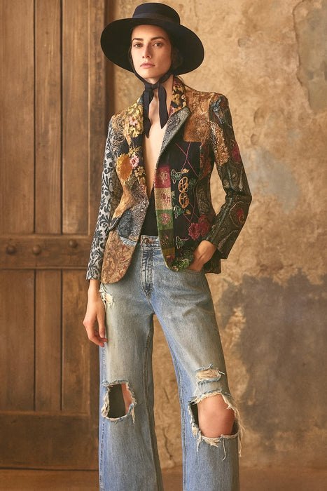 Troy, 70s patchwork single breasted jacket with side pockets