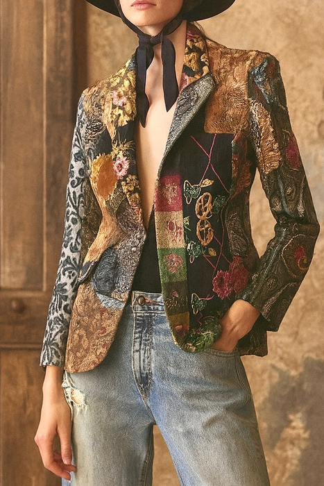 Troy, 70s patchwork single breasted jacket with side pockets
