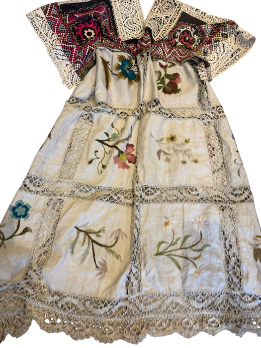 Hermione, reworked antique Rhajastani embroidered top and Victorian embroidered lace coat