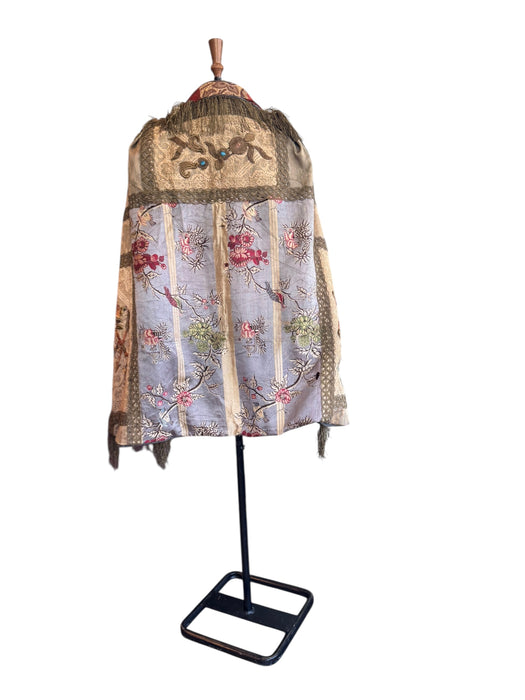 Adonis, reworked rare 20th C silk, lace and metallic fringe cape