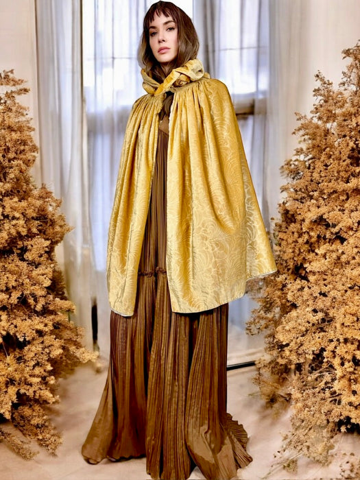 Virginia, 20s butter yellow damask velour cape