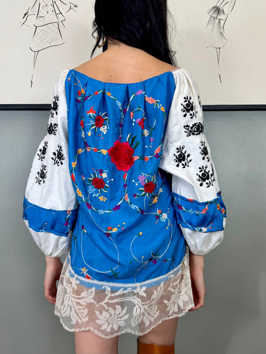 Noche, reworked vintage floral embroidered top
