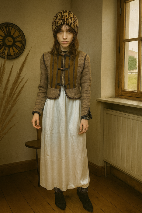 Baccarat, 70s knit and suede toggle jacket