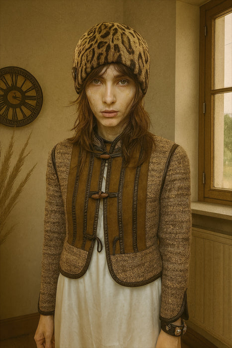 Baccarat, 70s knit and suede toggle jacket