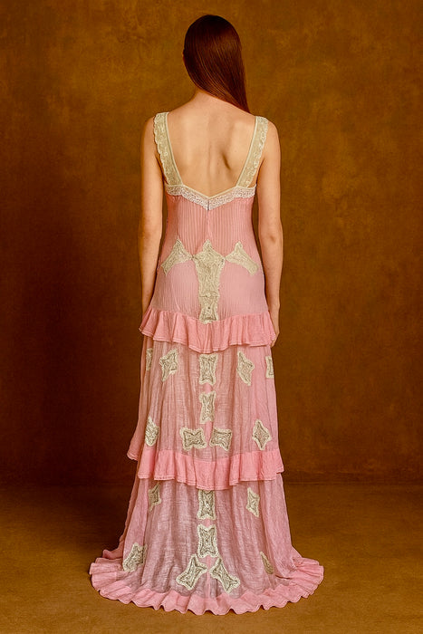 Laurenna, reworked cotton Victorian pink and cream lace dress