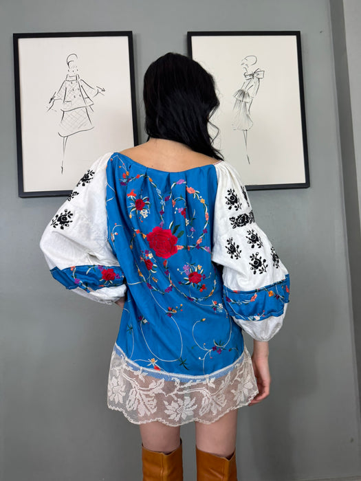 Noche, reworked vintage floral embroidered top
