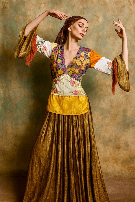 Mandy, reworked patchwork vintage blouse with angel sleeves